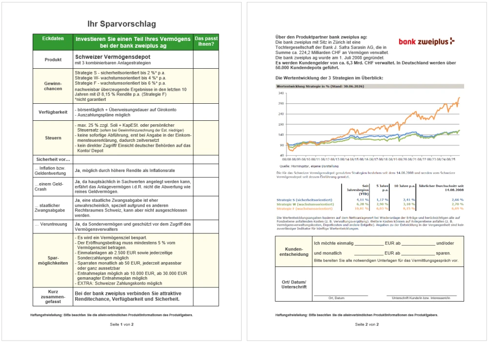 Der Steckbrief zum Schweizer Vermögensdepot wurde zum 30.06.2026 aktualisiert